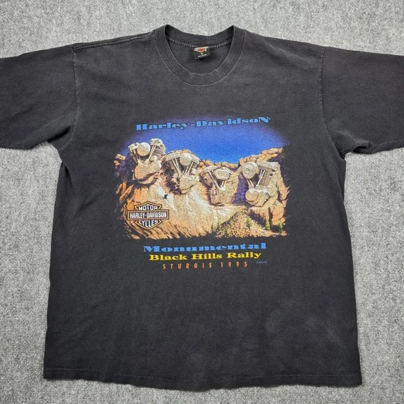Harley Davidson T Shirt Mens XL Black 1995 Sturgis Black Hills Rally Vintage Tee - Picture 3 of 16